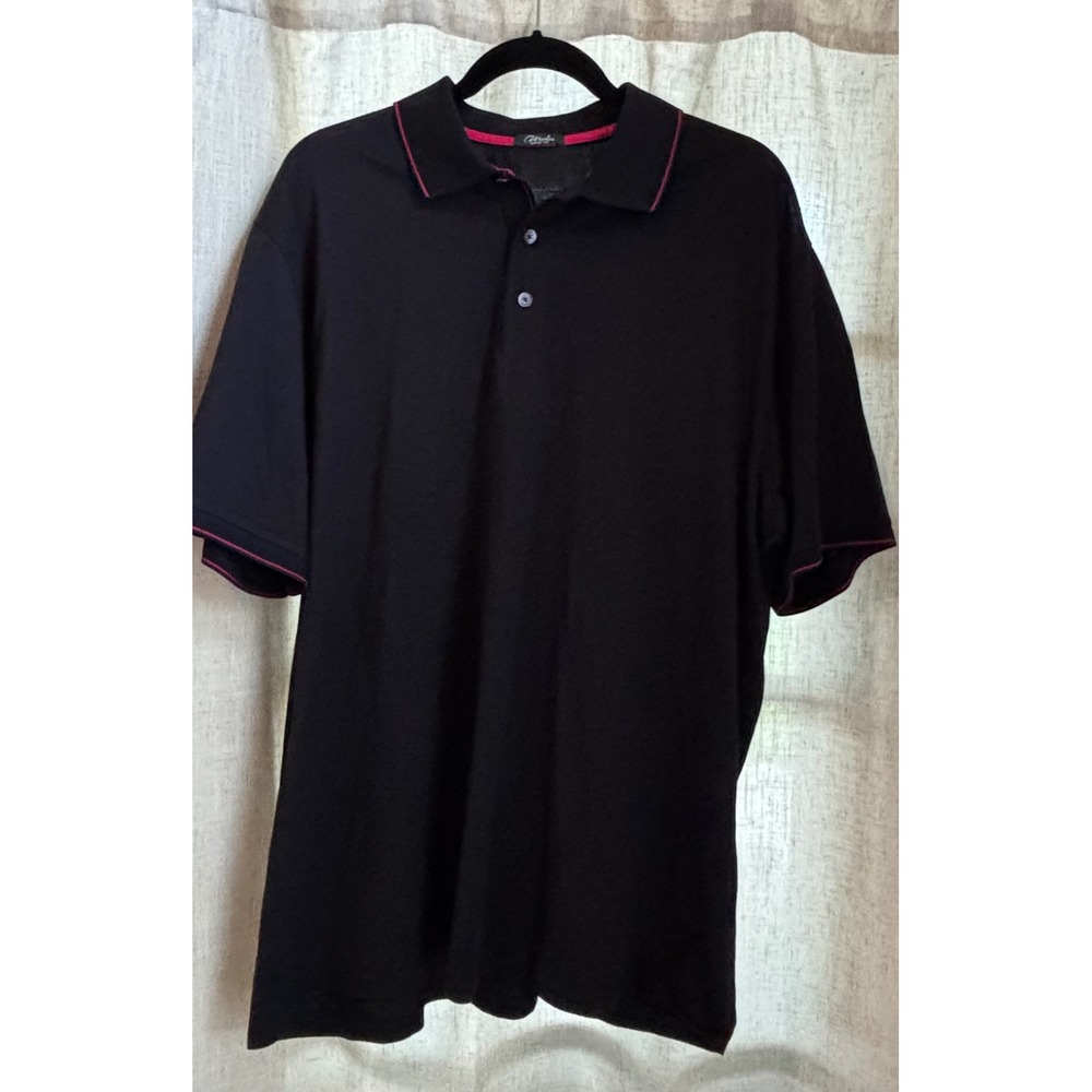 Marbas Italy Men Black Filo di Scozia Cotton Polo Shirt XL Red Tip Short Sleeve